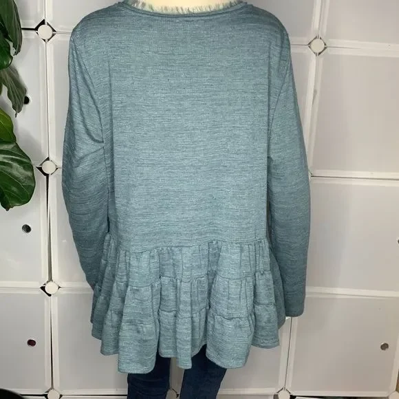 Anthropologie Deletta Teal Thea Tiered Ruffle Top Size Large - Picture 3 of 10
